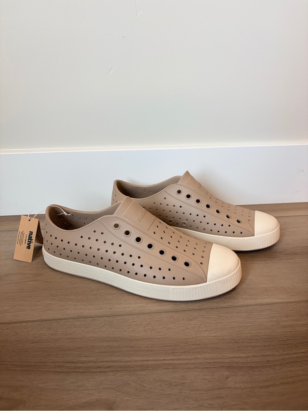 Native Jefferson Slip-On Sneakers in Taupe with White Toe